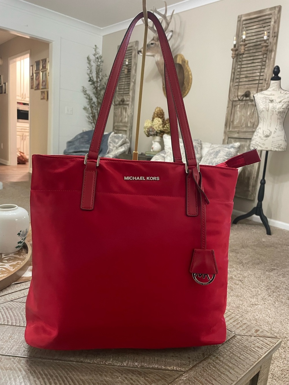 Michael Kors Red Nylon Tote Bag